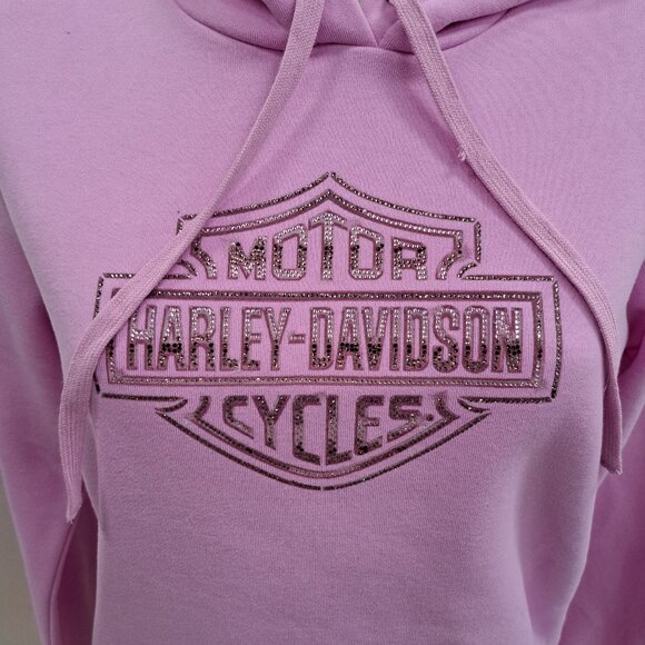 Harley-Davidson Women's Small Essential Bling Pullover Fleece Hoodie Pink - Picture 2 of 5